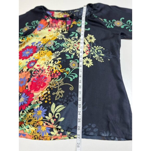 Johnny Was Women’s Floral Silk Top Long Sleeve Tasseled Tie Front Boho Small - Picture 6 of 9